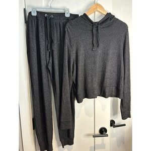 Toboggan White Label Womens Black Metallic Shimmer Hoodie and Joggers Set NWT S